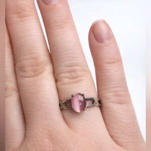 925 Sterling Silver Pink Cat’s Eye Ring Vintage Style Cabochon Size 8.5